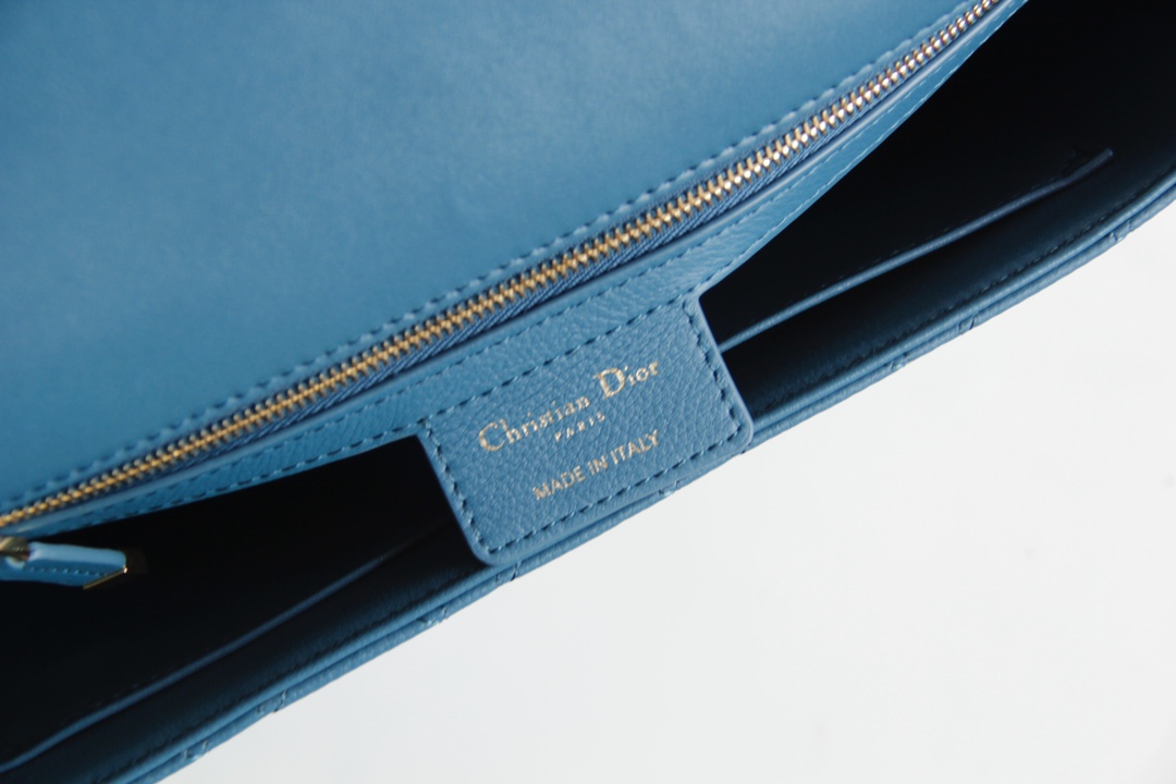 Large Dior Caro Bag Blue Supple Cannage Calfskin